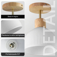 Carica l'immagine nel visualizzatore di Gallery, Mini Lampadario Camera Da Letto, Plafoniera Da Soffitto Moderno in Legno E Vetro, Semplice Per Soggiorno, Passway, E27