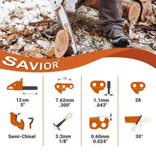 Carica l'immagine nel visualizzatore di Gallery, Savior 4x Catene per Motosega .300"LP da 28 Maglie di Trasmissione, 1.1mm, Adatte a Barre da 12 cm, Compatibili con WORX