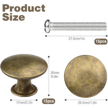Carica l'immagine nel visualizzatore di Gallery, 15 Pomello per Mobili Vintage Bronzo, 30mm Maniglie Rotonde Antiche, Pomello Metallo per Cassetto a Fungo, Manico Rotond