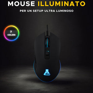 THE G-LAB Kult Helium USB Wired Gaming Mouse - Sensore ottico da 800 a 3200 DPI, retroilluminazione LED a 7 colori