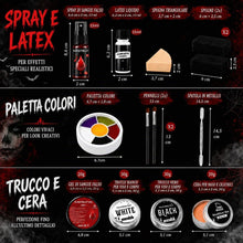 Carica l'immagine nel visualizzatore di Gallery, Trucchi Bianco Nero Halloween Make Up Adulti Bambini Sangue Finto Kit