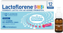 Carica l'immagine nel visualizzatore di Gallery, Lactoflorene Bimbi, Integratore Fermenti Lattici per l'Equilibrio Intestinale, con Zinco e Vitamine B, Gusto Fragola, 12 Flaconcini, Senza Glutine e Senza Lattosio