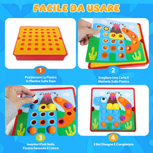 Carica l'immagine nel visualizzatore di Gallery, Valyrane Gioco Mosaico per Bambini 2 3 4 Anni, Chiodini Colorati con 24 Schede e 46 Pezzi, Gioco Educativo per Sviluppar