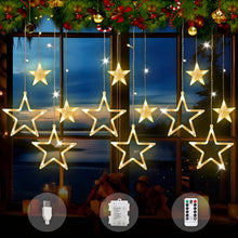 Carica l'immagine nel visualizzatore di Gallery, Tenda Luminosa Natale, 3.5M Luci Stelle Natale con Telecomando e Timer, 8 Modalità Tenda Luci Natale a USB/Batteria, Cat