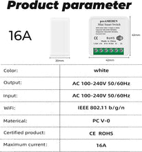 Carica l'immagine nel visualizzatore di Gallery, Interruttore intelligente WiFi 16A, MINI Smart Switch Wifi, Modulo interruttore, App Tuya/SmartLife, Compatibile con Ale