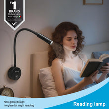Carica l'immagine nel visualizzatore di Gallery, 2 Pack applique camera da letto nere -3W,interruttore a pulsante, braccio pieghevole a 360° - luce per lettura libri a l