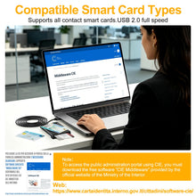 Carica l'immagine nel visualizzatore di Gallery, Lettore CIE 3.0 Carta d'identità Elettronica e Tessera Sanitaria Italiana,USB Lettore Smart Card Firma Digitale Lettore Smart contatto e contactless CIE/CRS/CNS,Lettore NFC per PC Windows 10 11 Linux
