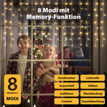 Carica l'immagine nel visualizzatore di Gallery, SALCAR 6m x 1m LED Tenda con Catena di Luci, Catena luminosa 300 Leds 9 modalità impermeabile decorazione per Decorazioni Natale - Bianco Caldo