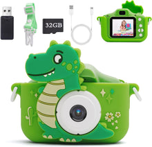 Carica l'immagine nel visualizzatore di Gallery, Macchina Fotografica Bambini Dinosauro, 2" 1080P Fotocamera Bambini, HD Selfie Fotocamera Per Bambini 32G, Regalo per bambino e bambina 3 4 5 6 7 8 9 10 11 12 Anni, Regali Giocattolo (Verde)