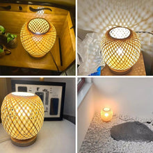 Carica l'immagine nel visualizzatore di Gallery, Lampada da tavolo a lanterna in bambù intrecciato, lampada da comodino, luce notturna in stile rurale, luce decorativa, 
