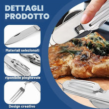 Carica l'immagine nel visualizzatore di Gallery, 1 Set Posate Pieghevole, Utensile 4-in-1 Con Coltello, Forchetta, Cucchiaio E Apribottiglie, Ideale Per Viaggio, Picnic,