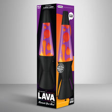 Carica l'immagine nel visualizzatore di Gallery, LAVA® - Lampada Lava Evenfall Rocket 2391, cera gialla, liquido viola, base decorativa, cappuccio e alette del razzo, la
