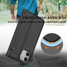 Carica l'immagine nel visualizzatore di Gallery, Mixroom - Custodia Cover Case a Libro Nero Per iPhone 13 Con Stand In Ecopelle Chiusura magnetica Formato Portafoglio Pa