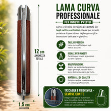 Carica l'immagine nel visualizzatore di Gallery, topolenashop Coltello da Innesto a Roncola Pieghevole 19,5 cm con Lama Curva 6 cm in Acciaio Inox e Manico in Legno – Co