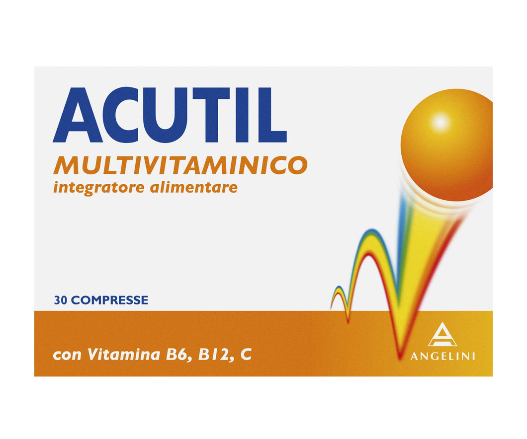 Acutil Multivitaminico, Integratore Alimentare con Minerali, Fosfoserina, Vitamina B12, B6 e Vitamina C, Riduce Stanchezza Mentale e Fisica, 30 Compresse