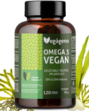 Carica l'immagine nel visualizzatore di Gallery, VEGAGENO Omega 3 Vegan – Olio di alghe 2000 mg di origine vegetale con 600 mg di DHA e 300 mg di EPA per dose giornalier