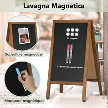 Carica l'immagine nel visualizzatore di Gallery, Lavagna nera con cavalletto, 50x76cm Lavagna magnetica bifacciale, lavagna cancellabile con cornice in legno per ristoranti e negozi all'aperto
