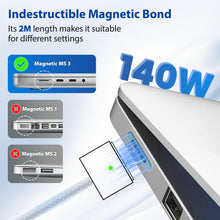 Carica l'immagine nel visualizzatore di Gallery, Cavo da USB C a magnetico 3 - 2 m - 140 W PD - Cavo di ricarica rapida per lavori mobili e riunioni - Cavo di ricarica f