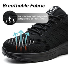 Carica l'immagine nel visualizzatore di Gallery, Scarpe Antinfortunistiche Uomo Donna Leggere e Comode Scarpe da Lavoro con Punta in Acciaio Sportive Scarpe da Cantiere Antiscivolo Traspiranti 01 Nero Assoluto EU 43