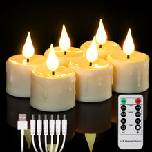 Carica l'immagine nel visualizzatore di Gallery, FREEPOWER 6 candele lumini LED ricaricabili con telecomando timer tremolante, luce bianca calda, dimmerabili, candele el