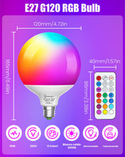 Carica l'immagine nel visualizzatore di Gallery, 10W E27 RGBW Lampadina LED con Telecomando, RGB + Bianco Caldo 3000K, Dimmerabile, 2 Modalità, Temporizzazione, Equivale