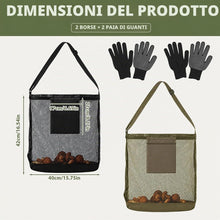 Carica l'immagine nel visualizzatore di Gallery, 2 Pezzi Borsa a Rete per Raccolta Funghi con guanti, Sacca Leggera con Tracolla Regolabile, Ideale per Campeggio ed Escu