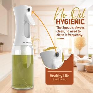 PORTENTUM Spruzzino olio per friggitrice aria 300ml Spray Olio Cucina Antigoccia, Oliera di Vetro con Dispenser Accessori Friggitrice Senza Olio