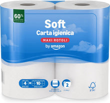 Carica l'immagine nel visualizzatore di Gallery, by Amazon Carta Igienica (Rotolo Maxi) Trapuntata a 2 Veli, Morbida e Delicata, 4 Rotoli (1 Confezione da 4), 500 Strappi per Rotolo