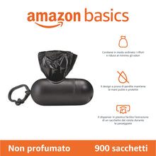 Carica l&#39;immagine nel visualizzatore di Gallery, Amazon Basics - Sacchetti per bisogni dei cani, con dispenser e clip per guinzaglio, Senza profumazione, confezione da 900