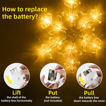 Carica l'immagine nel visualizzatore di Gallery, Ulikey Luci di Natale con Fiocchi di Neve, 3 Pezzi Tenda Luci Natalizie a Batteria, Bianco Caldo, 2 Modalità, Timer, Luci Natale Decorativa per Albero di Natale Finestra Porta (Fiocchi di Neve)