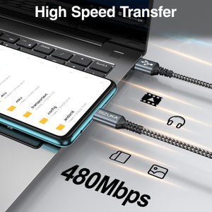 Cavo Micro USB [2Pezzi 2m] Cavo USB Micro USB Nylon Intrecciato Android Cavo Caricabatterie Trasferimento Dati e Ricarica Rapida per Galaxy S7/S6/S5/J7
