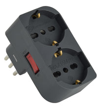 Carica l'immagine nel visualizzatore di Gallery, Electraline 71949 Adattatore Doppio Salvaspazio due Posti frontali P40 polivalenti (10/16A + Schuko tedesca), Spina picc