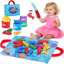Carica l'immagine nel visualizzatore di Gallery, Gioco Pesca Magnetico per Bambini – Set Morbido in Tessuto con 15 Pesci e Secchielli, Giocattolo Educativo Montessori 1-