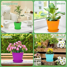 Carica l'immagine nel visualizzatore di Gallery, KAHEIGN 8 Pezzi 14cm Vasi per Piante in Plastica Colorati, Vasi da Fiori per Interni da 8 Colori con Contenitore per Pia