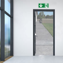 Carica l'immagine nel visualizzatore di Gallery, pubblimania Uscita di Emergenza Adesivo PVC Resistente per Esterno e Interno (Cm29x13) (Freccia Basso)