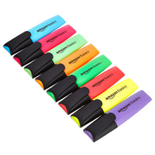 Carica l'immagine nel visualizzatore di Gallery, Amazon Basics - Set di 8 Evidenziatori, Anti-Sbavature, Punta a Scalpello Robusta, Larghezza del Tratto 2-5 mm, Penne Ad
