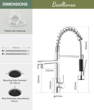 Carica l'immagine nel visualizzatore di Gallery, Rubinetto da cucina con doccetta estraibile, girevole a 360°, miscelatore ad alta pressione, doppio spray in acciaio inox (cromato)