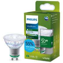 Carica l'immagine nel visualizzatore di Gallery, PHILIPS Classic ultra-efficient LED bulb with energy efficiency class A, GU10 bulb, replaces 50W, cool white light, non-
