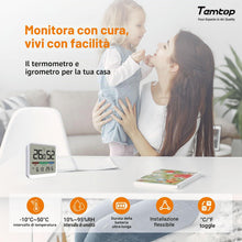 Carica l'immagine nel visualizzatore di Gallery, Temtop Termoigrometro Interno, Misuratore Preciso di Temperatura e Umidità con Visualizzazione di Data e Ora, ±1°C ±5% U