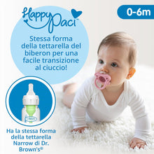 Carica l'immagine nel visualizzatore di Gallery, Dr. Brown's HappyPaci - Ciuccio 100% in silicone, design sagomato monopezzo, 0-6 m, senza BPA, confezione da 2, rosa e v