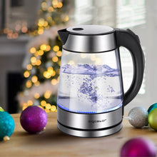 Carica l&#39;immagine nel visualizzatore di Gallery, Aigostar Chubby - Bollitore Acqua Elettrico Acciaio Inox e Vetro Trasparente Borosilicato con LED illuminazione, Senza BPA, 1,7 litri, 2200W, Filtro Rimovibile, Spegnimento Automatico, base 360º