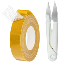Carica l'immagine nel visualizzatore di Gallery, Nastro Biadesivo in Tessuto e Forbici Bianche, 2,5 cm x 10 m, Nastro Orlo per Tende, per Cucire orli, Pantaloni, Indumen