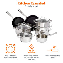 Carica l&#39;immagine nel visualizzatore di Gallery, Amazon Basics 11 Pezzi Set di Pentole a Induzione - Acciaio Inox, con Coperchi, Argento