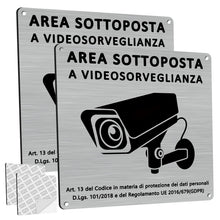 Carica l'immagine nel visualizzatore di Gallery, Cartello Area Videosorvegliata Alluminio, 2 Pezzi Cartello Videosorveglianza con Avviso GDPR, 15x15cm, Alluminio Spazzol