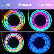 Carica l'immagine nel visualizzatore di Gallery, Striscia LED neon RGB IC 2 metri, USB IP67 con app Bluetooth e telecomando IR, sincronizzazione musicale, striscia lumin