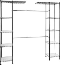 Carica l'immagine nel visualizzatore di Gallery, Amazon Basics Sistema organizer espandibile per armadio - Nero, 144.8 - 203.2 x 35.6 x 182.9 cm