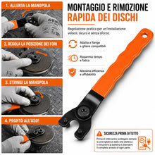 Carica l'immagine nel visualizzatore di Gallery, Topolenashop Chiave Regolabile per Flangia Disco Flex con Apertura Max 52 mm – Chiave in Acciaio con Impugnatura Antisci