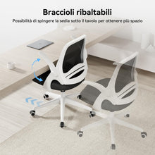 Carica l&#39;immagine nel visualizzatore di Gallery, Hbada J1 Sedia da ufficio ergonomica, poltrona da ufficio con bracciolo pieghevole, seduta in tela, girevole a 360°, Bianco