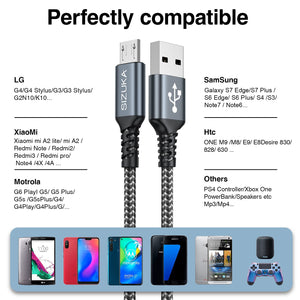 Cavo Micro USB [2Pezzi 2m] Cavo USB Micro USB Nylon Intrecciato Android Cavo Caricabatterie Trasferimento Dati e Ricarica Rapida per Galaxy S7/S6/S5/J7