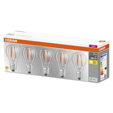 Carica l'immagine nel visualizzatore di Gallery, Osram LED Base Classic A Lampada, Attacco: E27, Bianco Caldo, 2700 Kelvin, 7 W, Ricambio per Lampadina da 60 W, Traspare